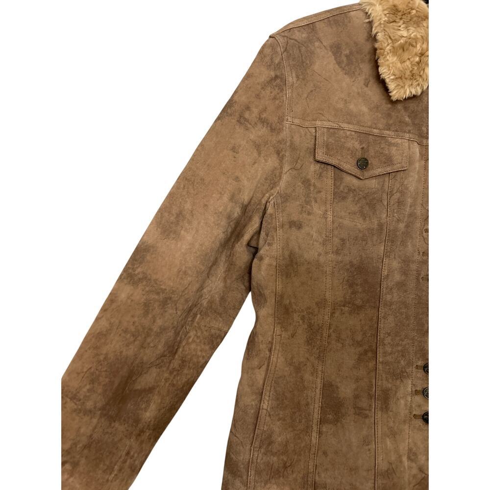 Black Rivet Brown Suede Leather Jacket Quilted Lined Sherpa Western Trucker XL - Picture 6 of 16